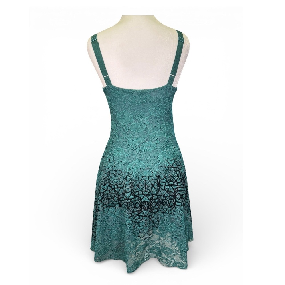 Free People Foil Ombre Lace Mini Dress S Teal Metallic Whimsigoth Fairycore - Picture 2 of 6